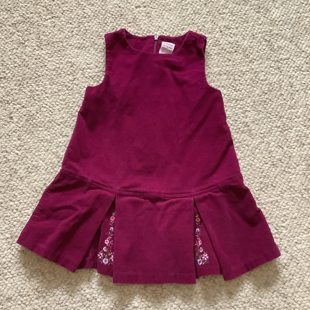 EUC Gymboree Berry Red Corduroy Floral Jumper Dress 18-24 Months